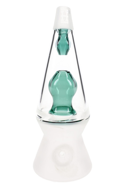 Front view clear cone hand pipe with teal inner chamber and frosted base, wholesale hand pipe listing