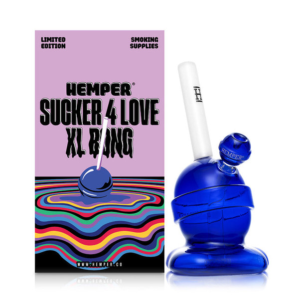 Boxed Hemper lollipop XL bong set on white background—head shop inventory photo for resale