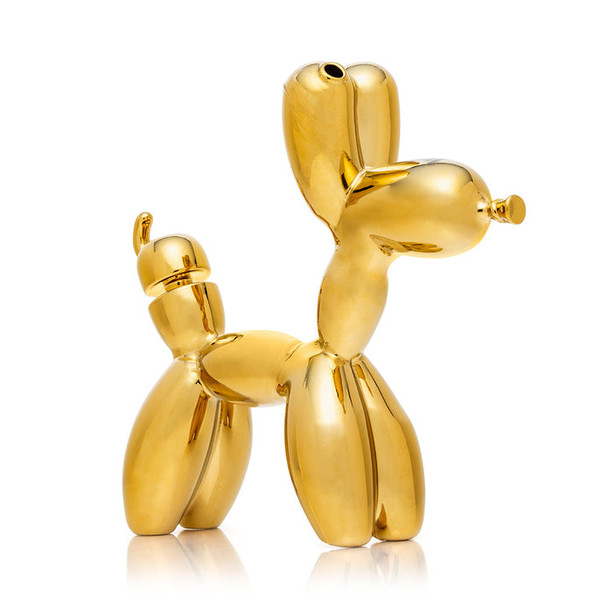 Front view gold balloon dog XL bong showing ear mouthpiece and standing legs—showcase-ready wholesale item
