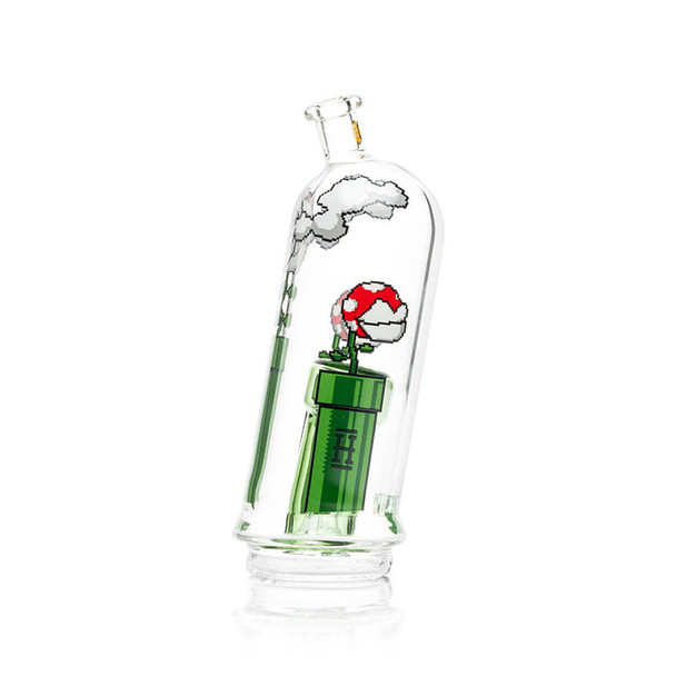Angled view of Gaming Flower Peak glass top with pixel flower and cloud graphics—showcase-ready accessory