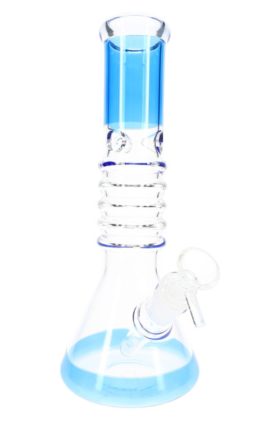 Blue 10" GoG ring beaker water pipe with ice pinch and 18.8 mm female joint—wholesale head-shop supplies product shot