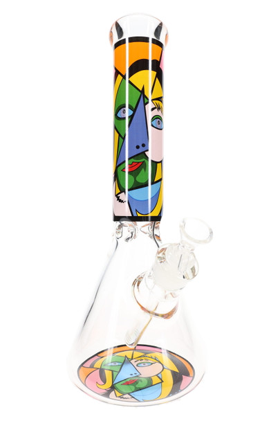 Single Picasso mosaic 13.5" GoG beaker water pipe, smoke shop inventory hero shot with 18.8 mm joint