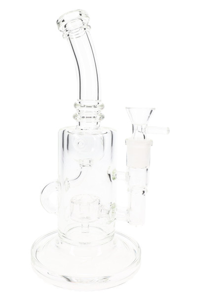 Clear 9.5" stemless recycler water pipe with bowl, front view for wholesale glass showcase inventory