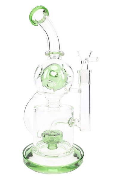 Green-accent 11.5" stemless recycler water pipe with Faberge chamber and bowl, retail smoke gear photo