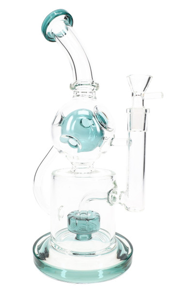 Teal-accent 11.5" stemless Faberge recycler with drum perc and bowl, head-shop supplies hero photo