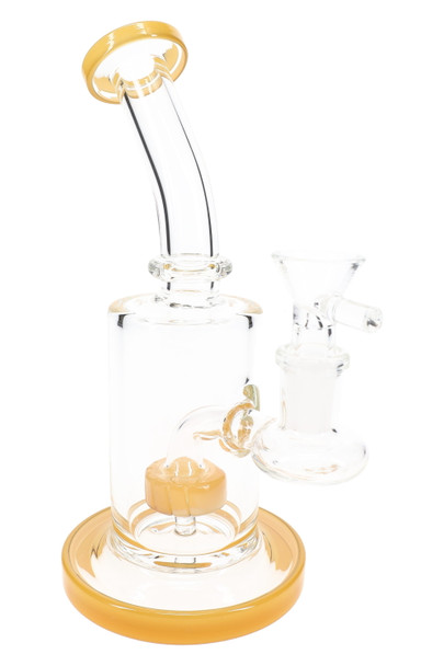 Amber-accent 7.5" stemless straight shooter water pipe with bowl, bent neck profile for head-shop supplies