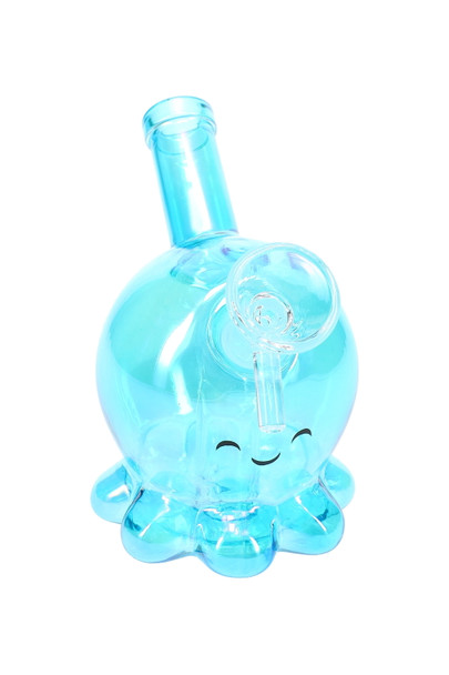 Blue metallic octopus 5.5" stemless GoG water pipe with 14.5 mm bowl, retail smoke gear hero shot