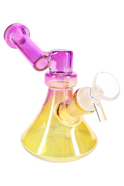 Pink-to-gold metallic 5.5" sidecar GoG water pipe with bowl, angled hero shot for wholesale resale