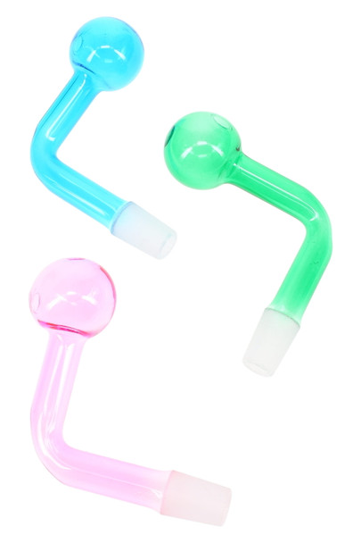Assorted blue, green, and pink 14.5 mm male glass oil burner attachments for wholesale accessories restock