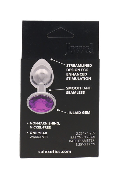 Jewel Small Amethyst Plug box back with size specs, nickel-free and warranty callouts—retail-ready wholesale stock