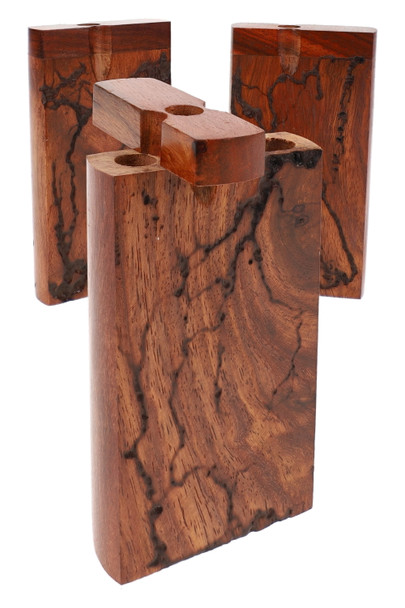 Dark teak shocked-grain dugout set, three pieces with lids open; wholesale smoke shop add-on inventory