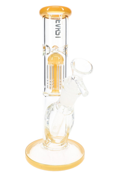Amber-accent EVRST 8.5" glass-on-glass straight shooter with tree perc, angled view; wholesale restock