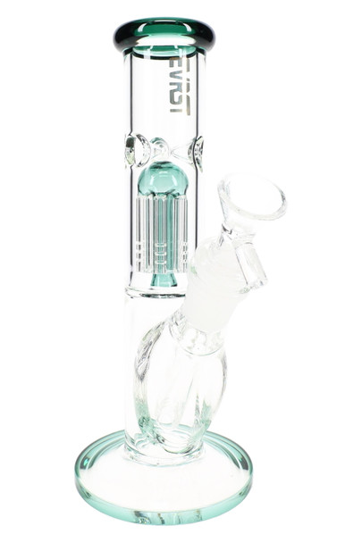 Teal-accent EVRST 8.5" straight shooter water pipe with frosted joint and tree perc; wholesale glass case item