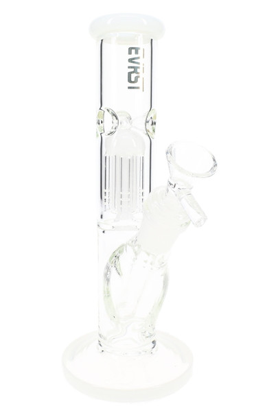 Clear/white-accent EVRST 8.5" straight shooter showing tree perc chamber, angled view; wholesale inventory