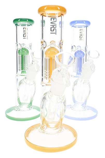 EVRST 8.5" straight shooter water pipes in green, amber, and blue accents; wholesale glassware assortment