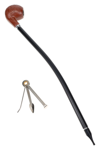 16" wood pipe with carved butterfly-leaf bowl and black curved stem; wholesale smoke shop inventory