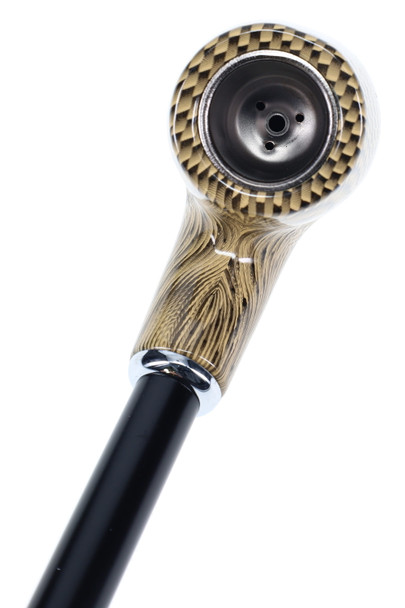 Close-up trippy checker bowl showing metal insert and airflow holes; wholesale hand pipe detail shot