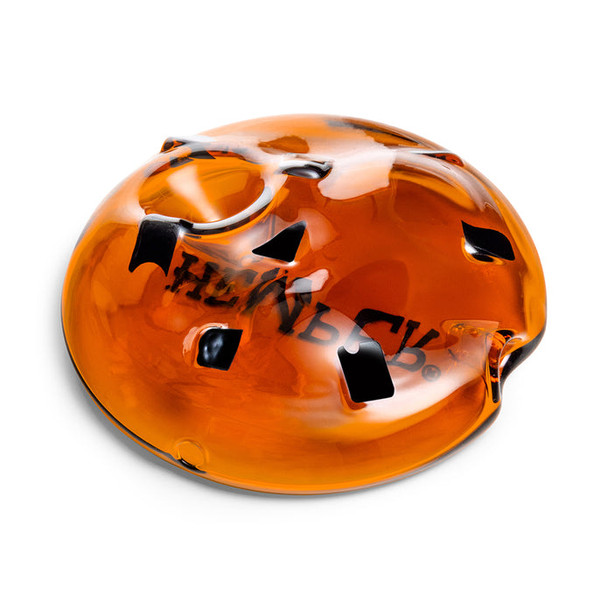 Close-up of amber cookie glass hand pipe showing bowl and dark chip accents—wholesale novelty pipe