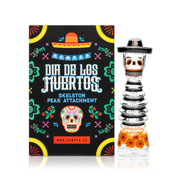 Dia de los Muertos Peak top with box front art visible, giftable retail smoke gear for shops and web listings