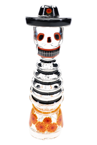 Front view skeleton Peak top with orange eyes and black hat brim, wholesale Puffco accessory for resale cases