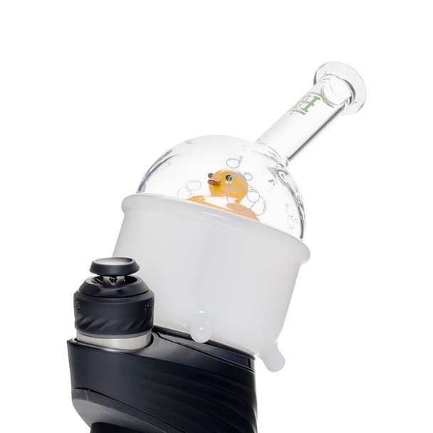 Hemper Ducky Peak top mounted at tilt on device, white tub base and bubble dome detail, B2B resale add-on