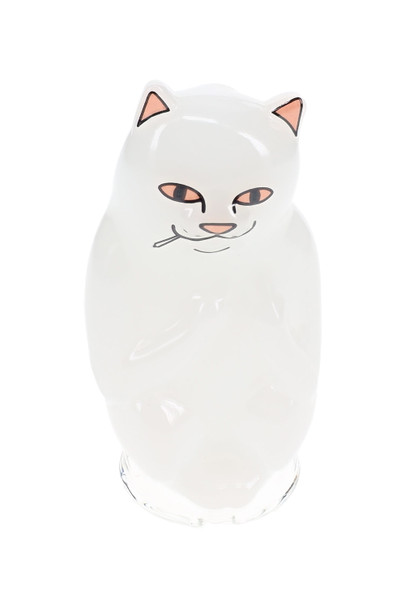 Front view white High Nermal cat glass Peak top with printed eyes and ears, wholesale Puffco accessory photo