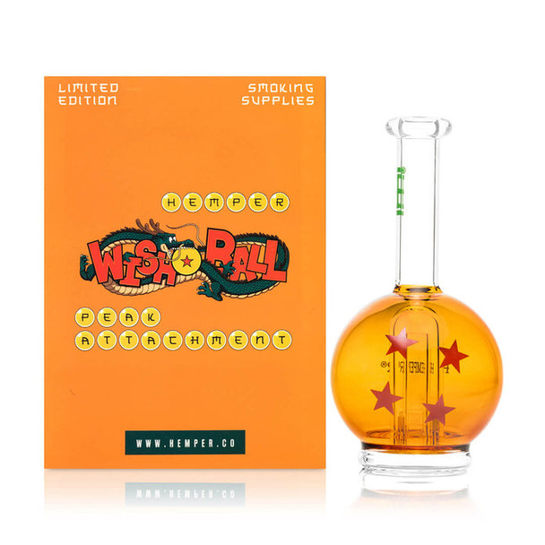 Hemper Wish Ball Peak attachment and box on white background, shelf-ready Puffco accessory for retailers