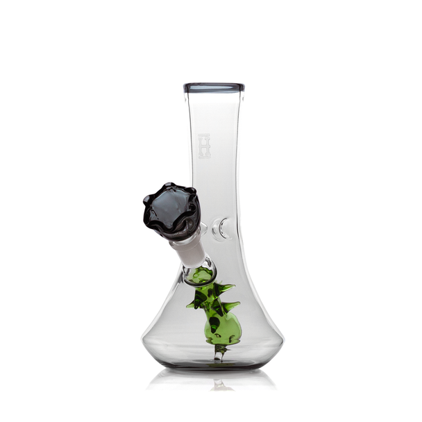 Studio front view dark-rim flower vase bong with smoky rose bowl, head-shop supplies water pipe for resale