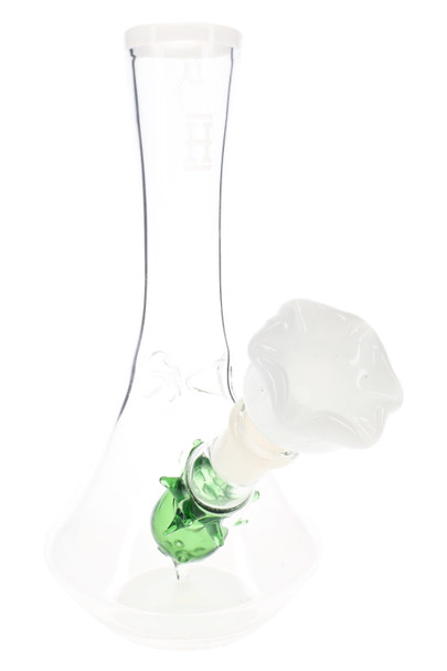 White-rim 7" flower vase bong with white rose bowl and green stem perc, wholesale bong for resale shelves
