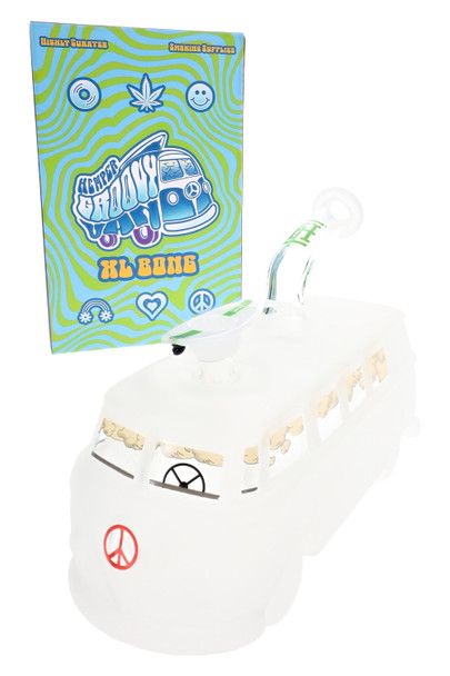 Hemper Groovy Van XL bong with retail box, frosted van body and peace sign, wholesale bong for display cases
