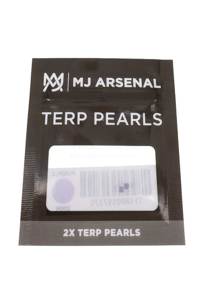 MJ Arsenal terp pearls 2 mm purple 2-pack in black hanging pouch, wholesale concentrate accessory front view