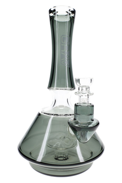 9" GRAV Smoke Oracle water pipe in smoke glass, straight-on showcase view with 14.5 mm bowl included