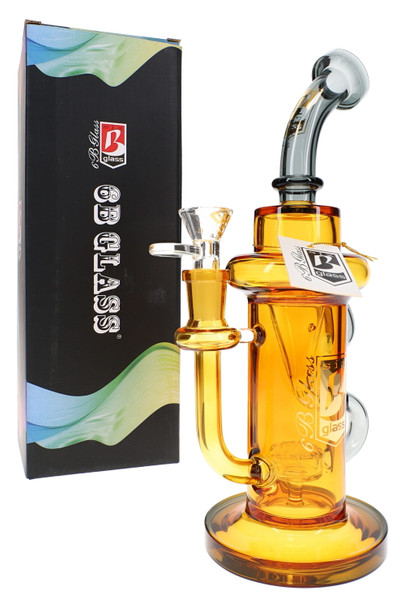Amber 10" recycler water pipe for smoke shop showcases with showerhead perc, 14.5 mm bowl, and retail box.