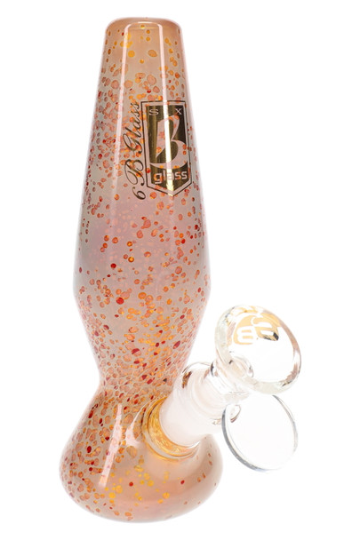 6" wholesale water pipe in peach silver-fumed glass with color-changing speckle finish and clear 14.5 mm bowl.
