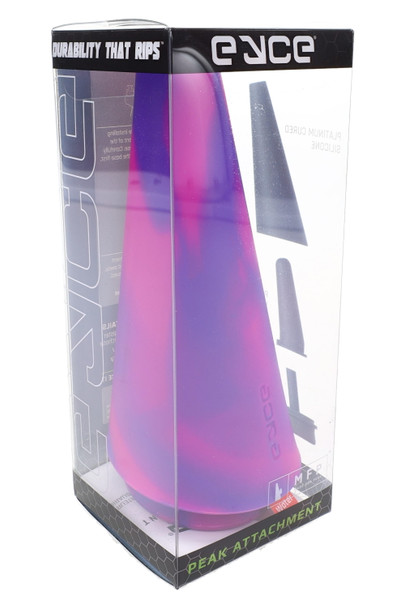 Purple flower Eyce Peak Attachment silicone top in box, angled wholesale accessory view for concentrate retailers