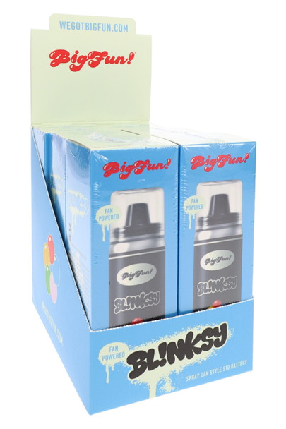 BigFun! Blinksy wholesale spray-can 510 vaporizer in blue display packaging for counter merchandising.