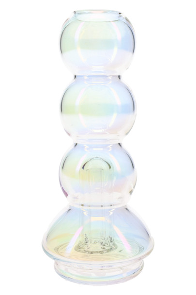 Bubble-stack wholesale Peak top in iridescent borosilicate glass, angled front view with rounded chamber profile.