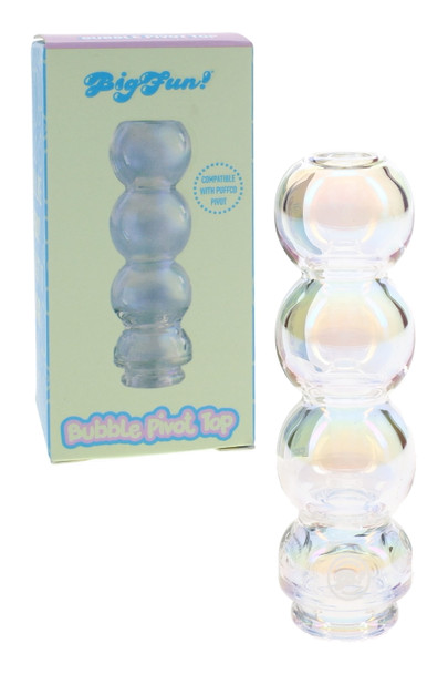 Iridescent bubble Pivot top in wholesale packaging with boxed display and electroplated glass finish.