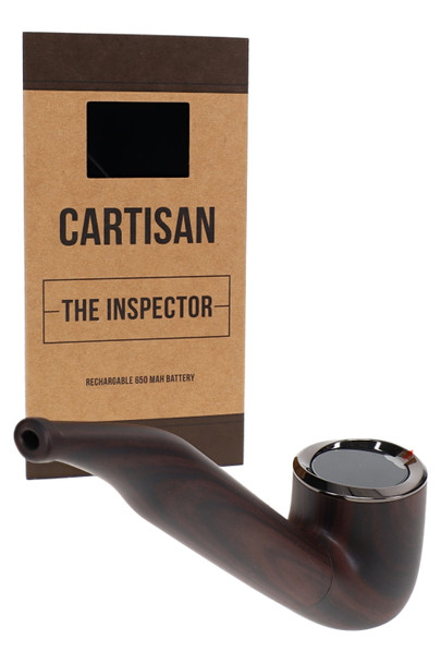 Cartisan The Inspector wholesale 510 battery in espresso finish with retail box and concealed Sherlock-style pipe body.