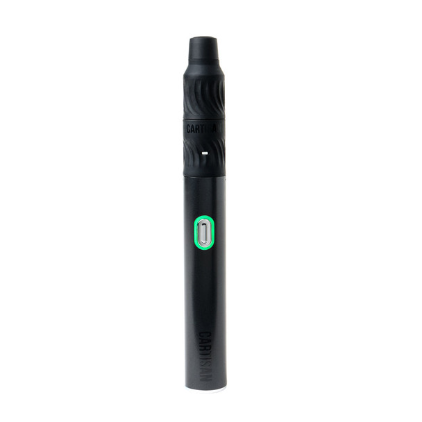 Black Cartisan Flex wholesale vaporizer with flower atomizer attached, tall front view for head-shop supplies display.