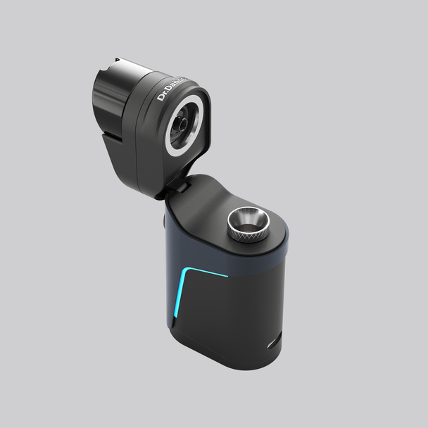 Open Dr. Dabber Ghost² wholesale vaporizer showing hinged top, heating area, and metal chamber cup in black finish.