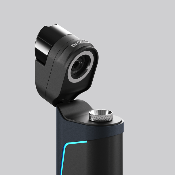 Close-up of open Dr. Dabber Ghost² wholesale vaporizer with chamber cup and internal top assembly in black.