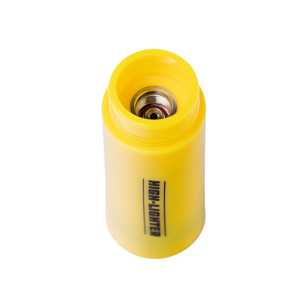 Close-up of yellow wholesale 510 concealer battery showing threaded chamber opening inside the marker-style body.