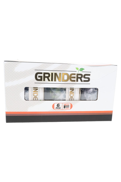 6-piece boxed tank grinder display with assorted camo units, shelf-ready wholesale smoke shop accessory