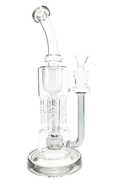 11.5" clear HexaRecycler water pipe with gray accents and 14.5 mm bowl, retail smoke shop glass piece
