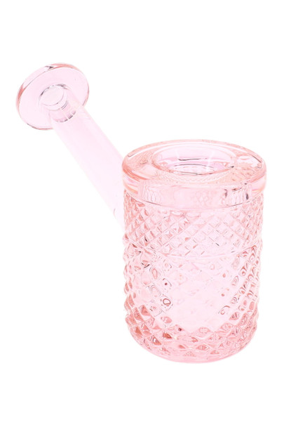 Pink Jane West Twenties glass hand pipe with textured bowl and disc mouthpiece, retail smoke gear