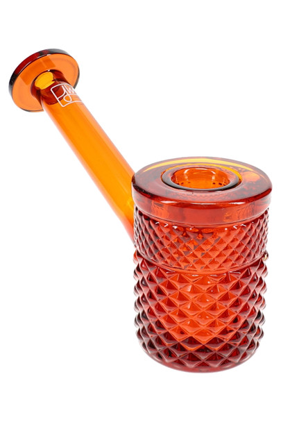 Amber Jane West Twenties glass hand pipe with orange body and disc mouthpiece, retail smoke shop item