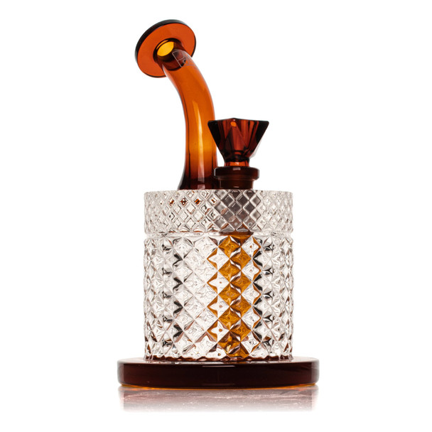 Amber Jane West Twenties water pipe front view with orange neck and bowl, retail smoke shop glass