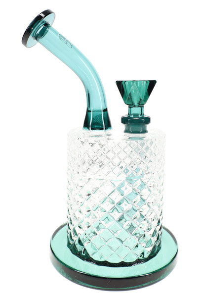 Teal Jane West Twenties glass water pipe with green-blue neck and bowl, wholesale head-shop supply