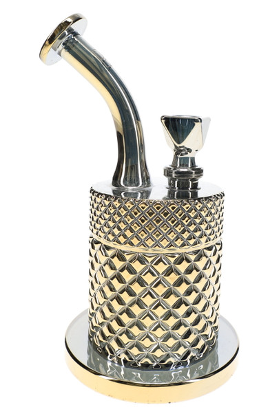 Gold Jane West Twenties glass water pipe with metallic finish and raised texture, wholesale glass piece